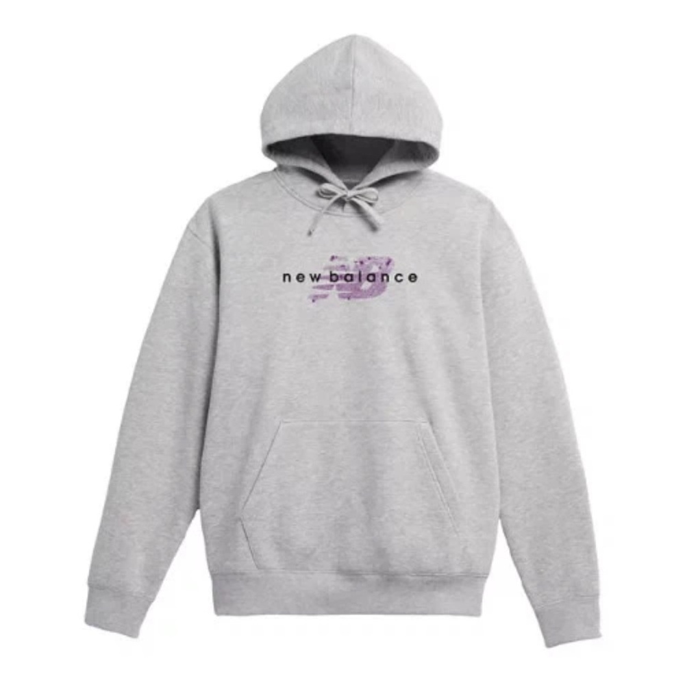 New Balance Mens Sprayā Paint Graphic Hoodie Gray Purple MT13565 NWT Size S